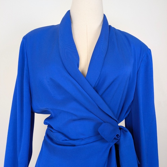 Zara Royal Blue Blazer Dress Wrap Front Mini Asymmetrical Long Sleeve Gathered - Picture 5 of 12